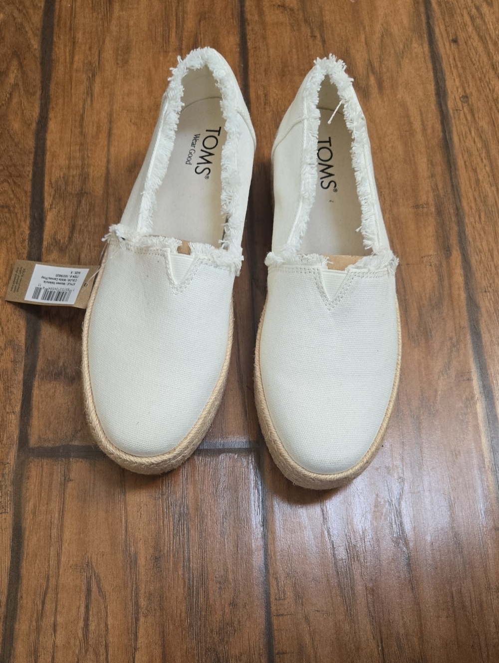 TOMS Women's Cream Canvas Frayed Slip-On Espadrilles